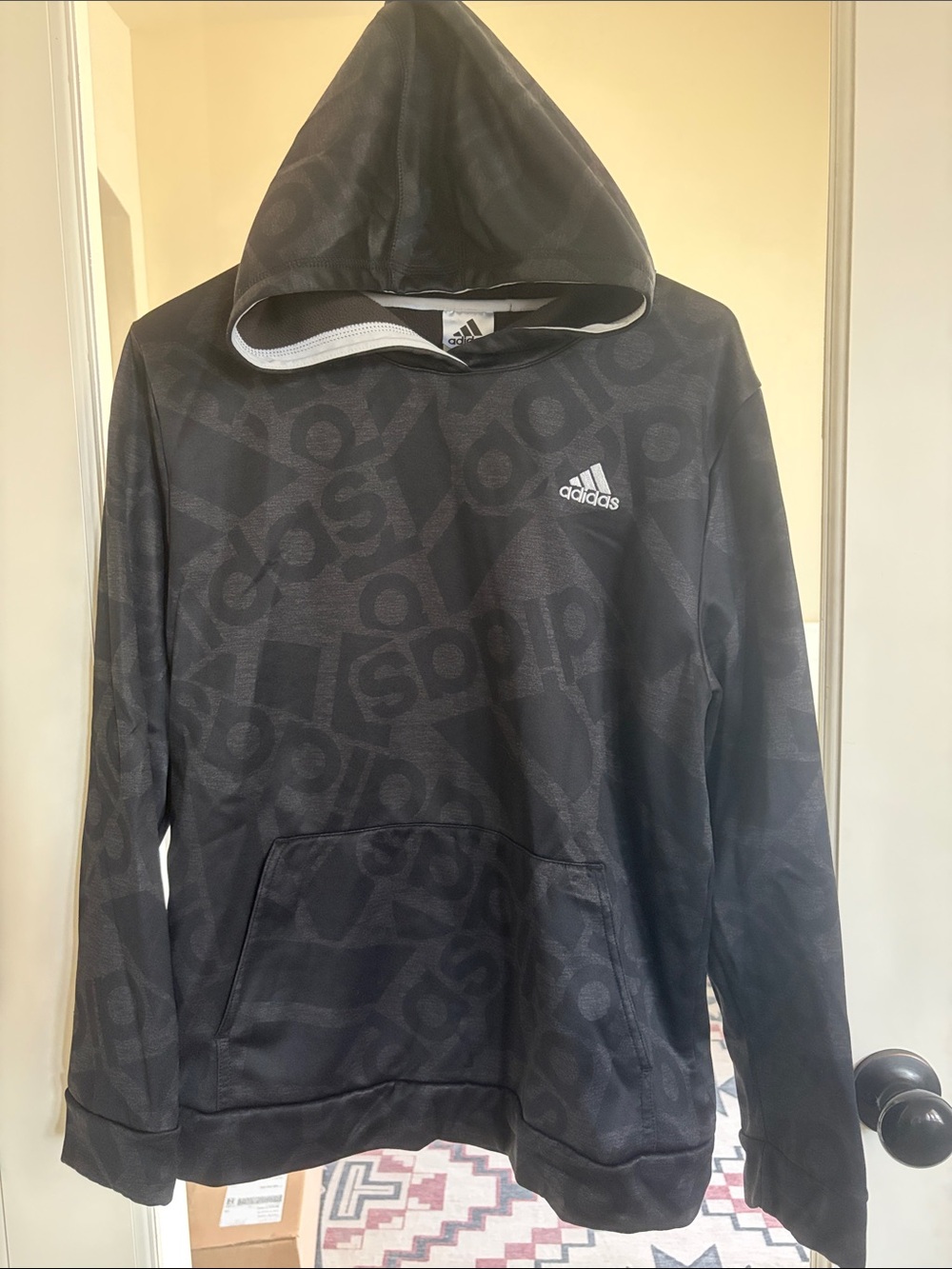 adidas Black Logo-Print Crewneck Hoodie